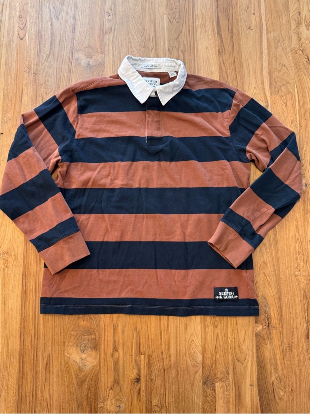 Scotch & Soda Collared Striped Long Sleeve Polo Shirt Men’s Medium